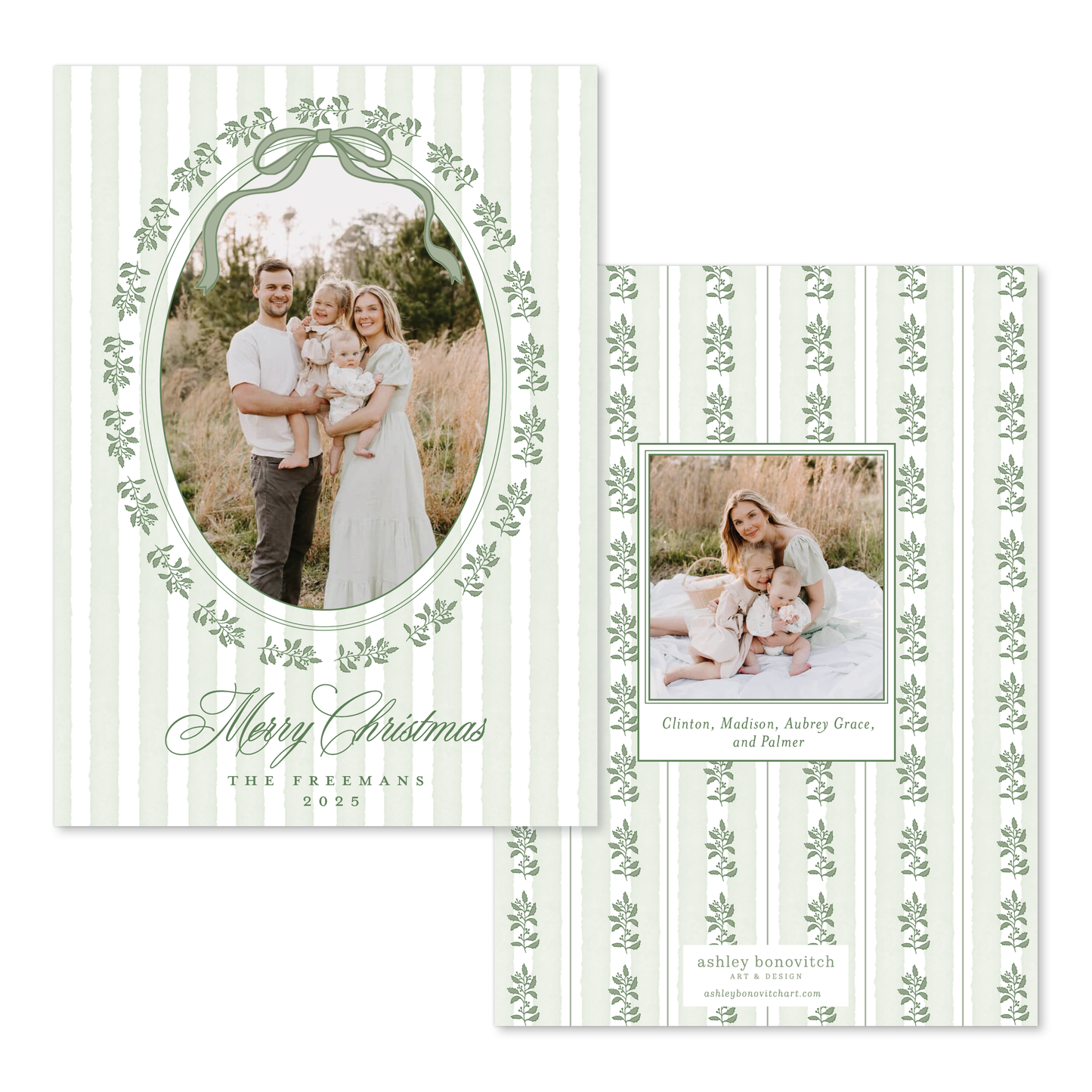 Greenery Stripe Christmas Card