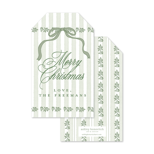 Greenery Stripe Christmas Gift Tags