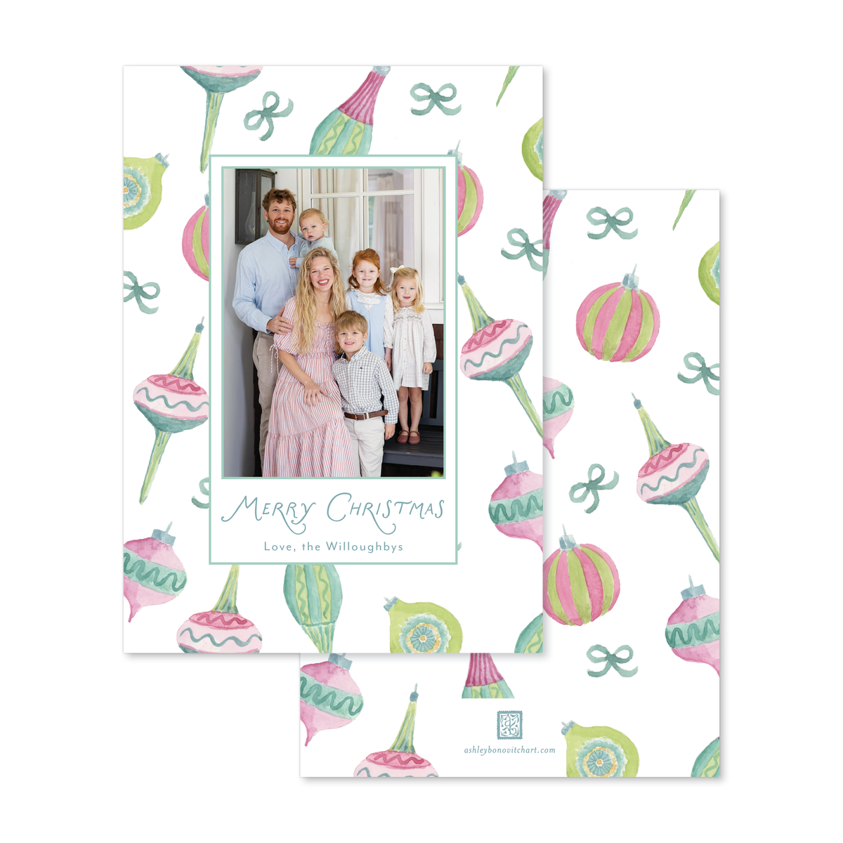 Ornaments & Cheer Pattern Christmas Card - Portrait