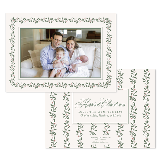 Branches and Berries Border Christmas Card - L