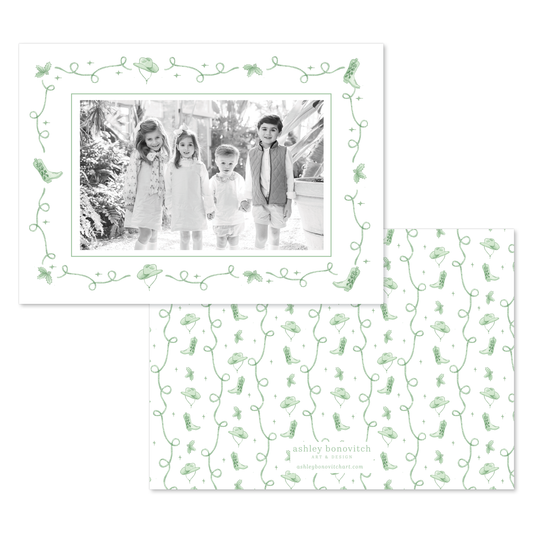 Western Christmas Card in Green - Landscape
