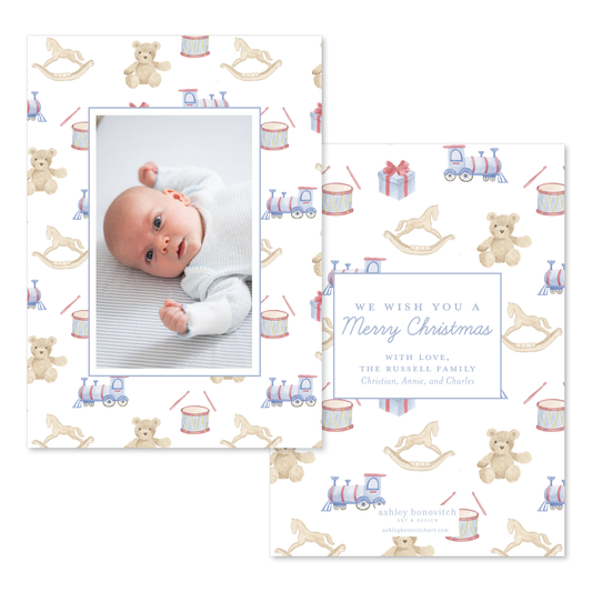 Christmas Toys Christmas Card in Blue/Red