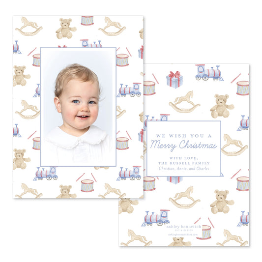 Christmas Toys Christmas Card in Blue/Red