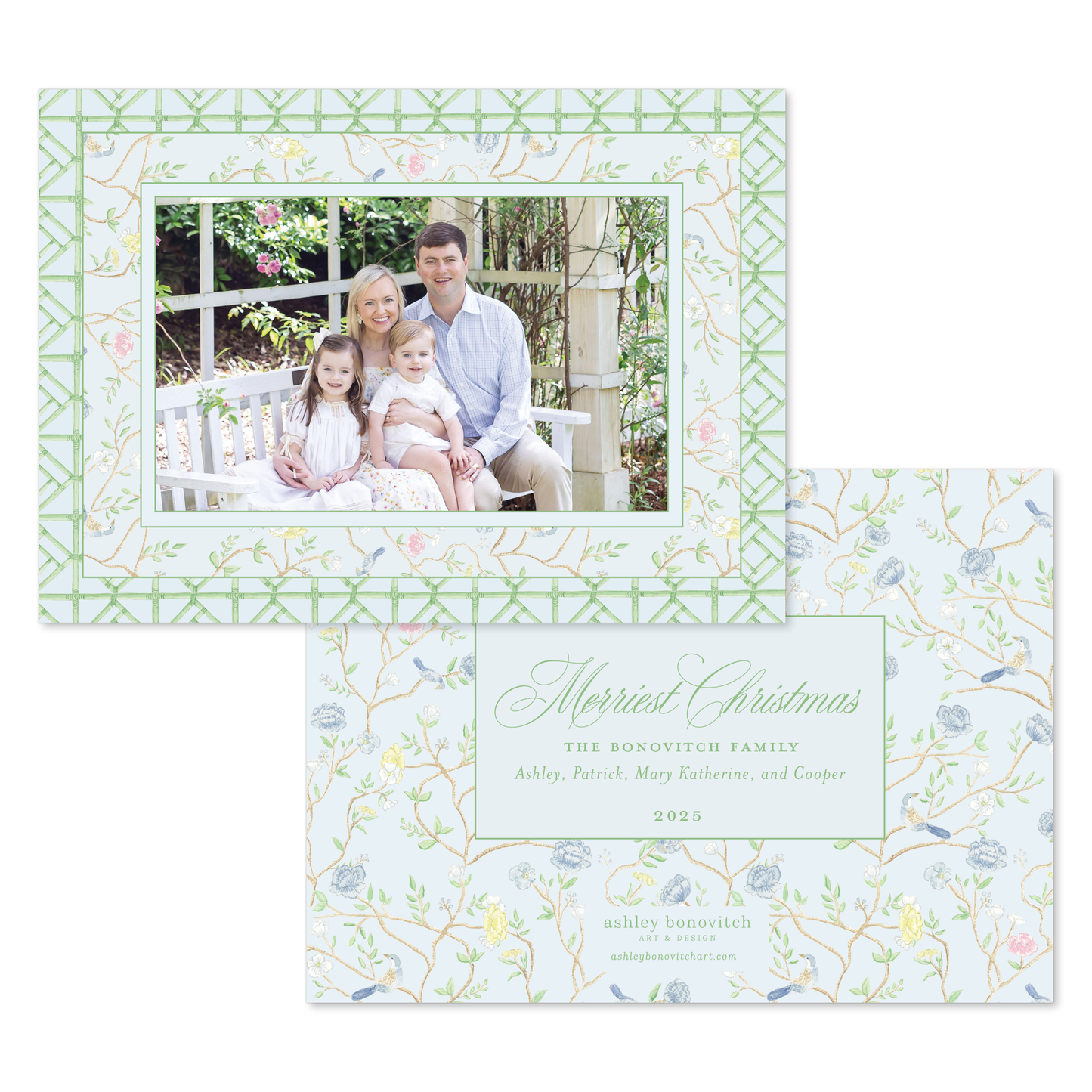 Bamboo Chinoiserie Christmas Card in Landscape