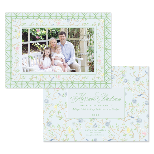 Bamboo Chinoiserie Christmas Card in Landscape