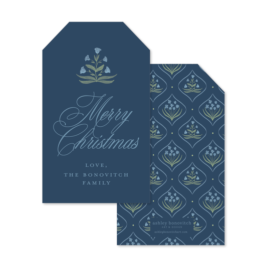 Floral Medallion Christmas Gift Tags in Navy