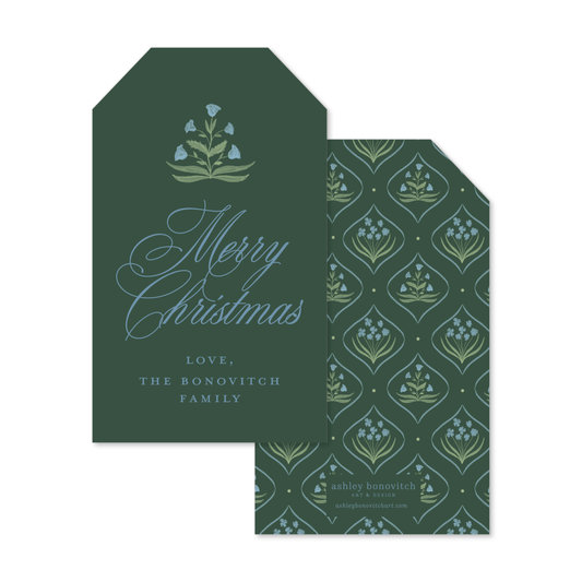 Floral Medallion Christmas Gift Tags in Green