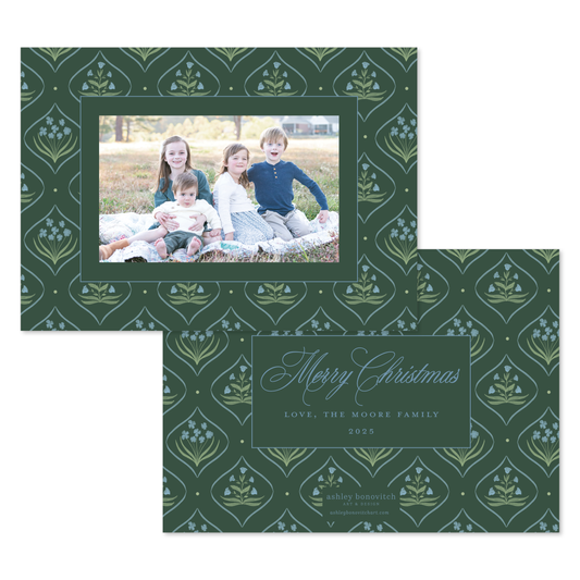 Floral Medallion Christmas Cards in Green
