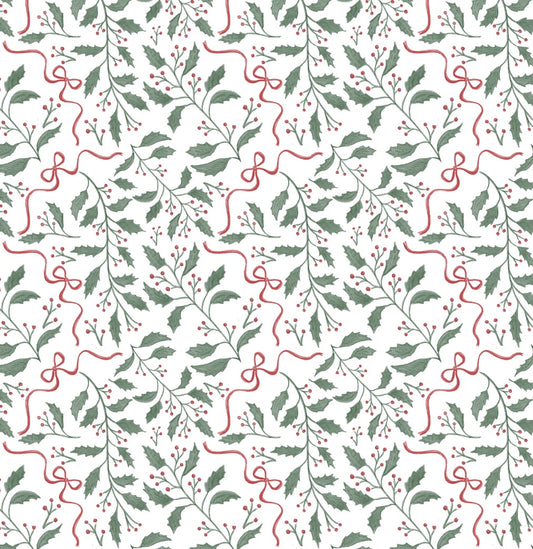 Holly Bows Wrapping Paper Sheets-  PREORDER SHIPS NOV. 17TH