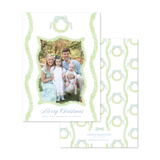Wavy Garland Christmas Card in Blue