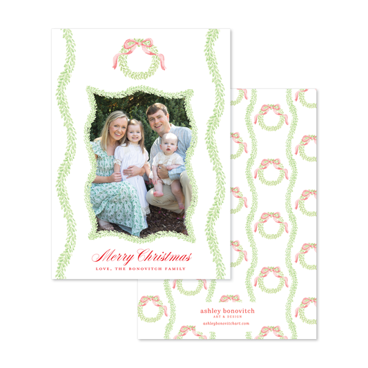 Wavy Garland Christmas Card in Red