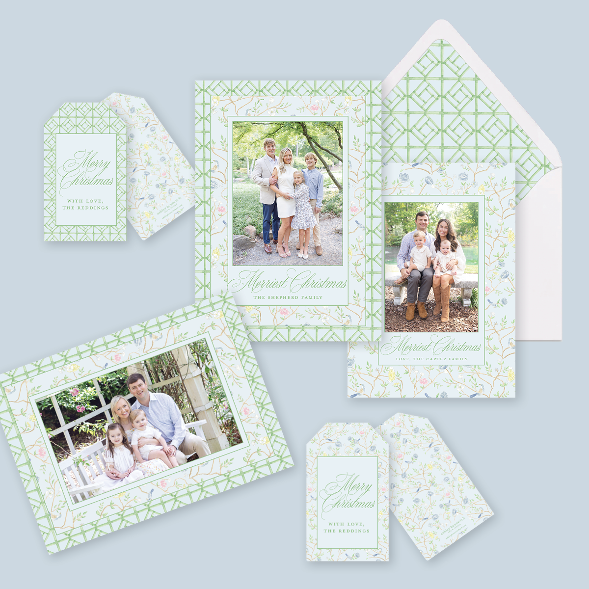 Bamboo Chinoiserie Christmas Card in Landscape