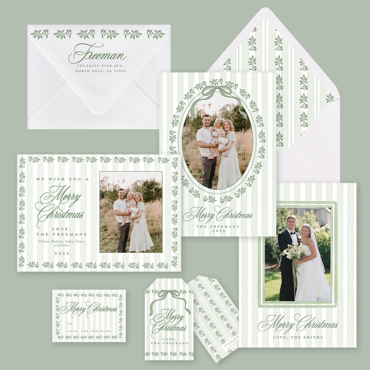 Greenery Stripe Christmas Card