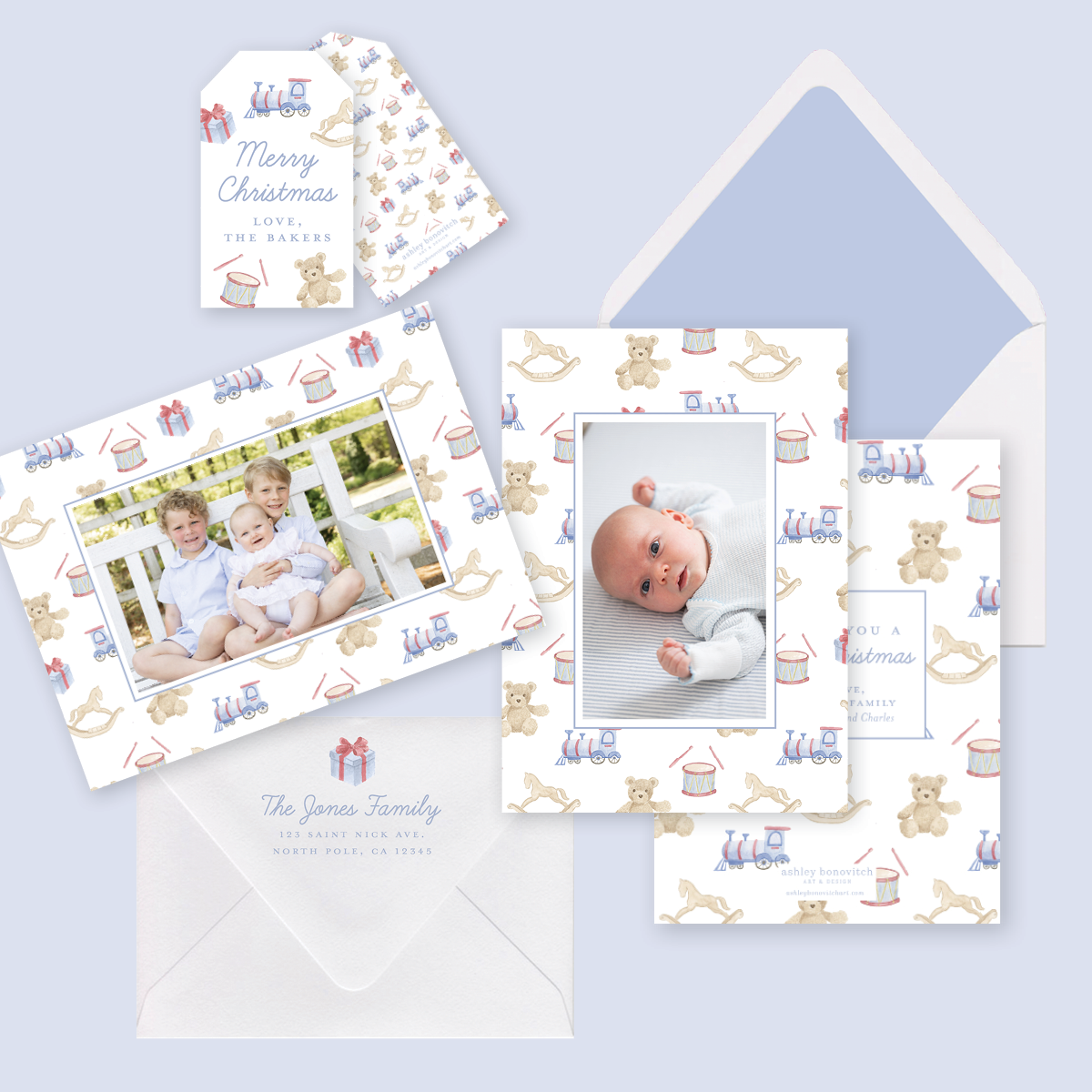 Christmas Toys Christmas Card in Blue/Red