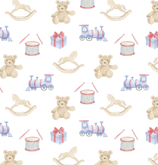 Christmas Toys Wrapping Paper Sheets in Blue/Red - PREORDER SHIPS NOV. 17TH