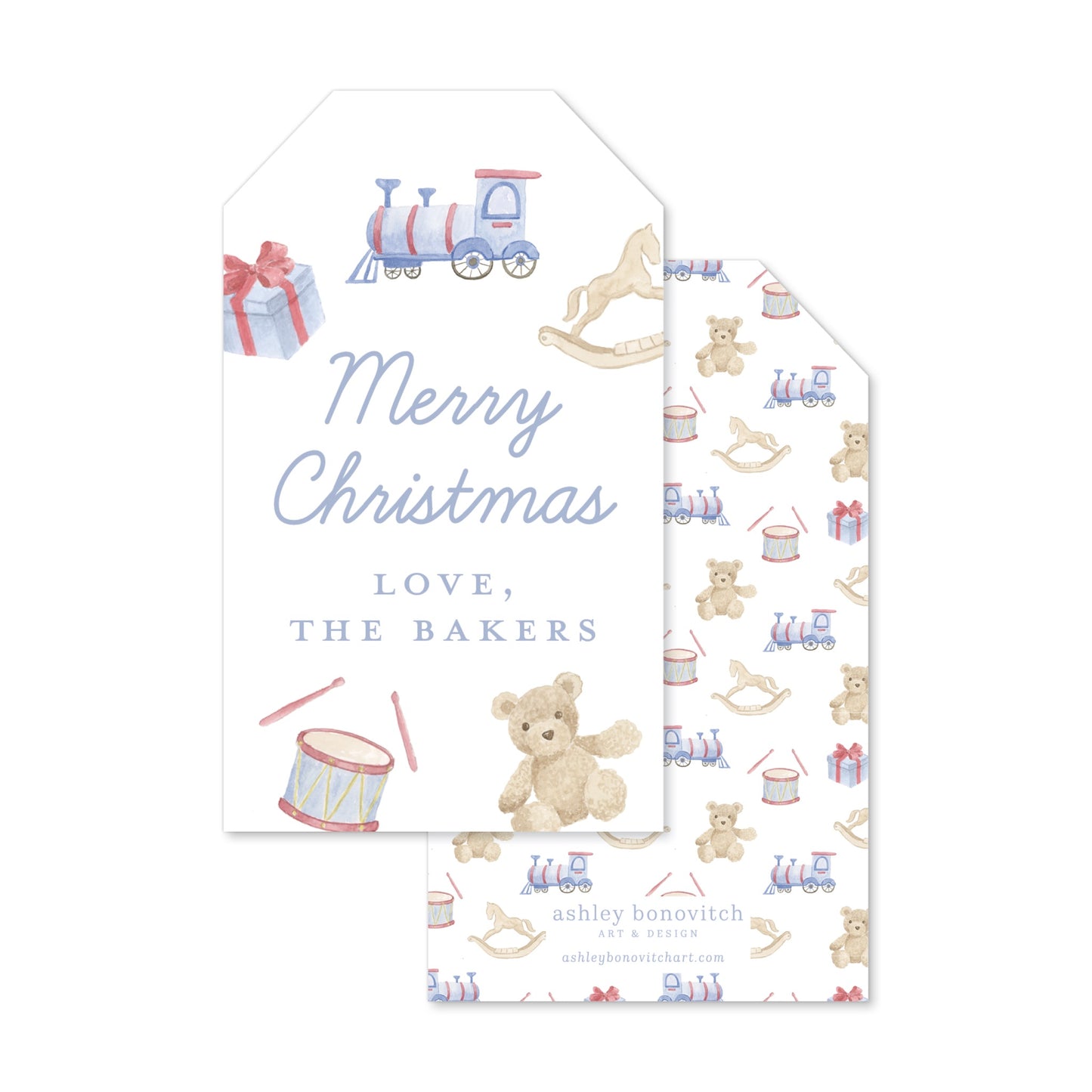 Christmas Toys Gift Tags in Blue/Red