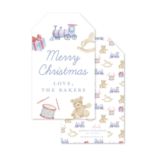 Christmas Toys Gift Tags in Blue/Red