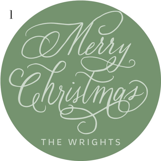 Round Calligraphy Christmas Gift Stickers - 10 Colorways