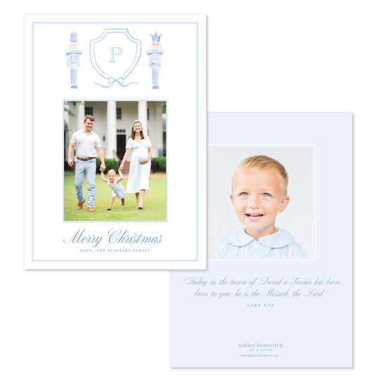 Blue Nutcracker Crest Christmas Card - Portrait