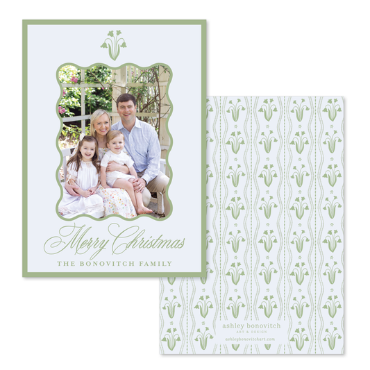 Chartreuse Floral Block Print Christmas Card