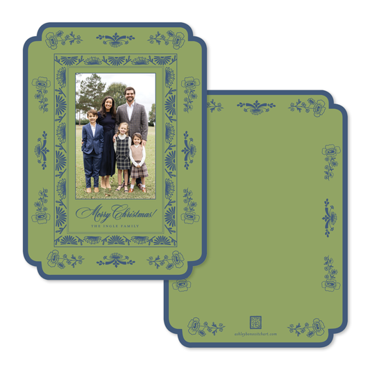 Vintage Porcelain Christmas Card in Green - Double Rounded Corners