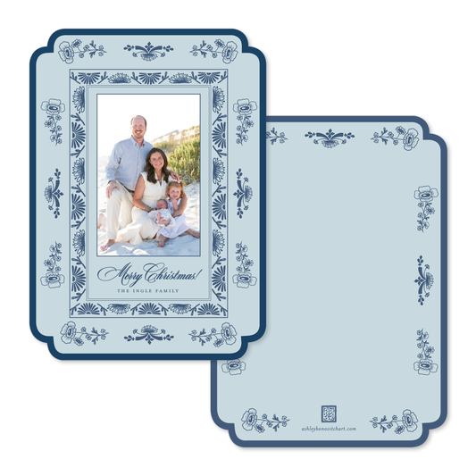 Vintage Porcelain Christmas Card in Light Blue - Double Rounded Corners
