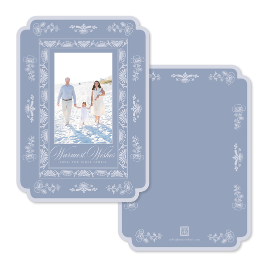 Vintage Porcelain Christmas Card in Medium Blue - Double Rounded Corners
