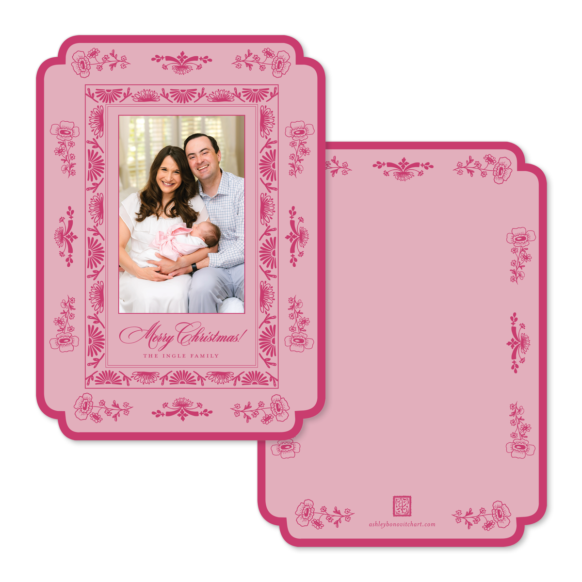 Vintage Porcelain Christmas Card in Rose - Double Rounded Corners