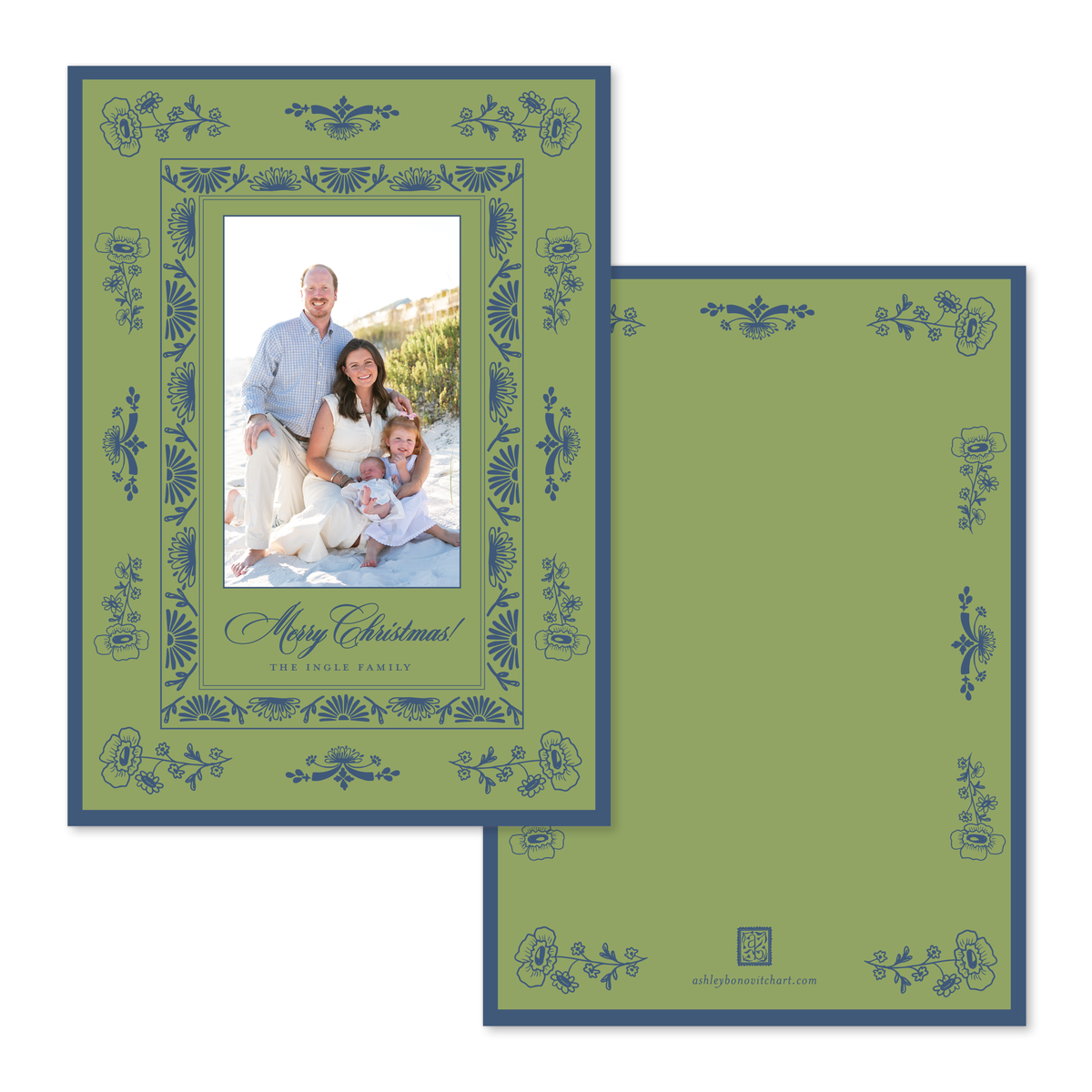 Vintage Porcelain Christmas Card in Olive