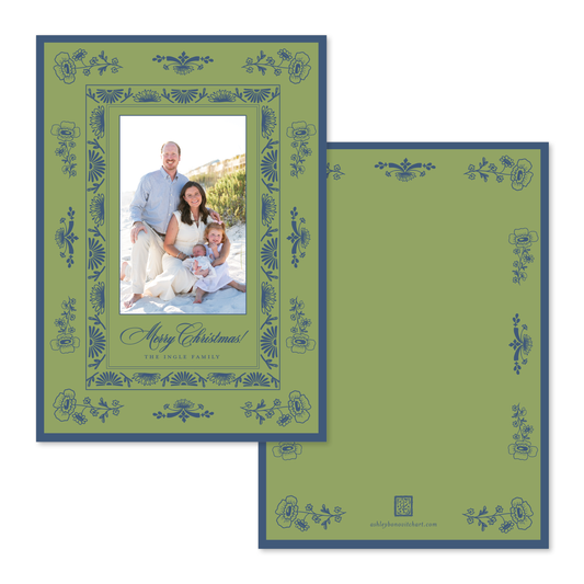 Vintage Porcelain Christmas Card in Olive