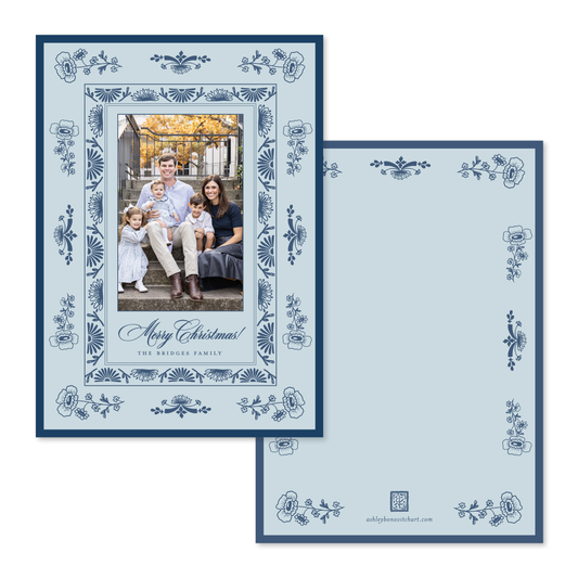 Vintage Porcelain Christmas Card in Light Blue