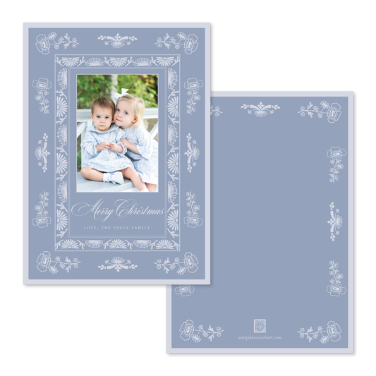 Vintage Porcelain Christmas Card in Medium Blue