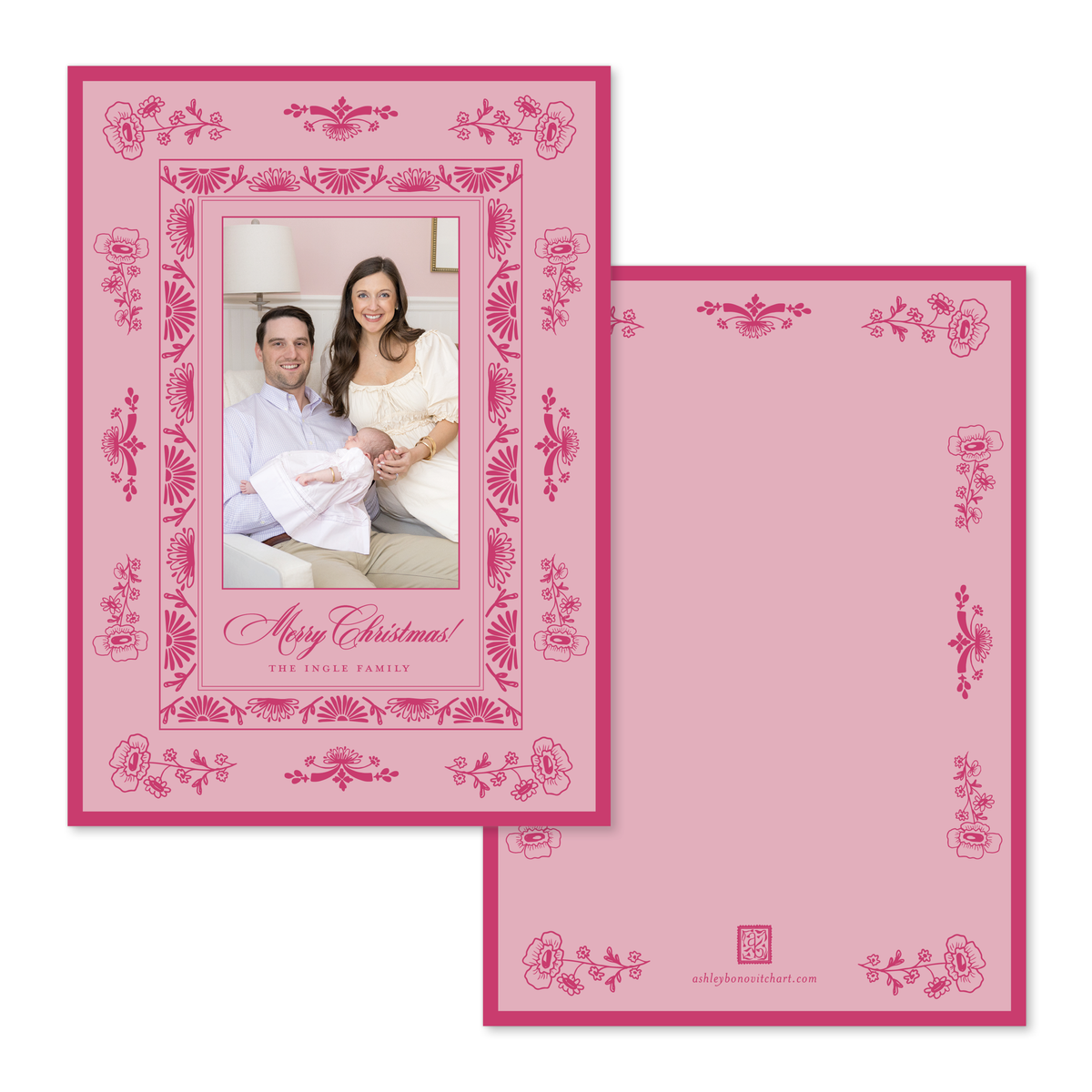 Vintage Porcelain Christmas Card in Pink