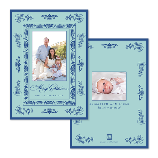 Vintage Porcelain Christmas Card in Turquoise