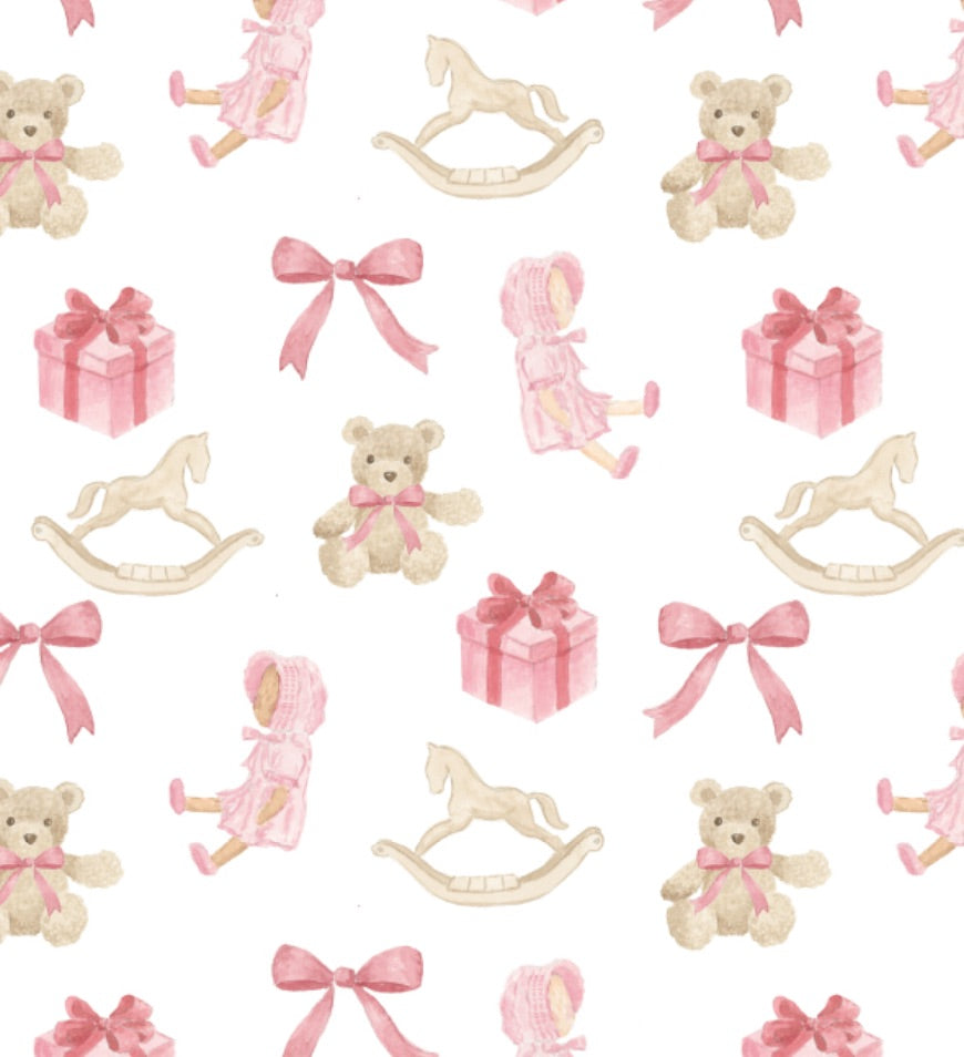 Christmas Toys Wrapping Paper Sheets in Pink/Red-  PREORDER SHIPS NOV. 17TH