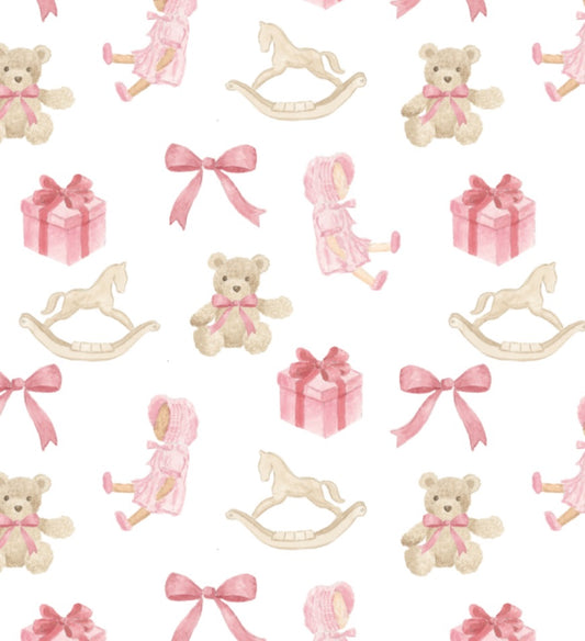 Christmas Toys Wrapping Paper Sheets in Pink/Red-  PREORDER SHIPS NOV. 17TH