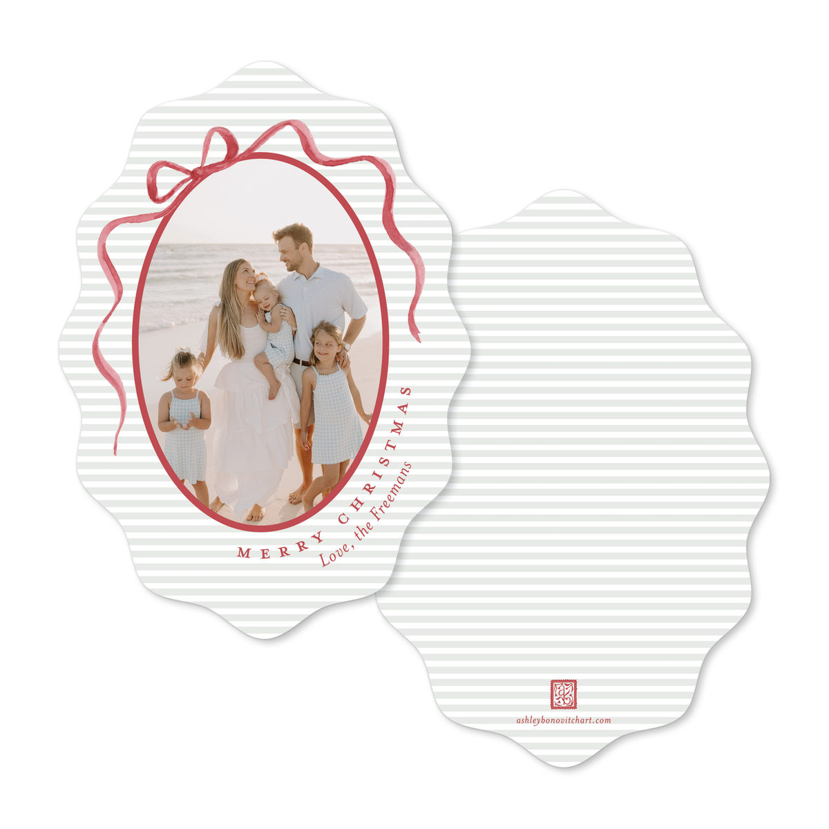 Classic Christmas Ribbons Card with Wavy Edge - 4 Colorways