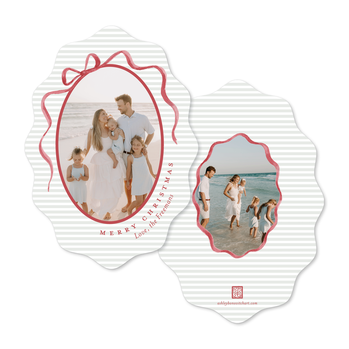 Classic Christmas Ribbons Card with Wavy Edge - 4 Colorways