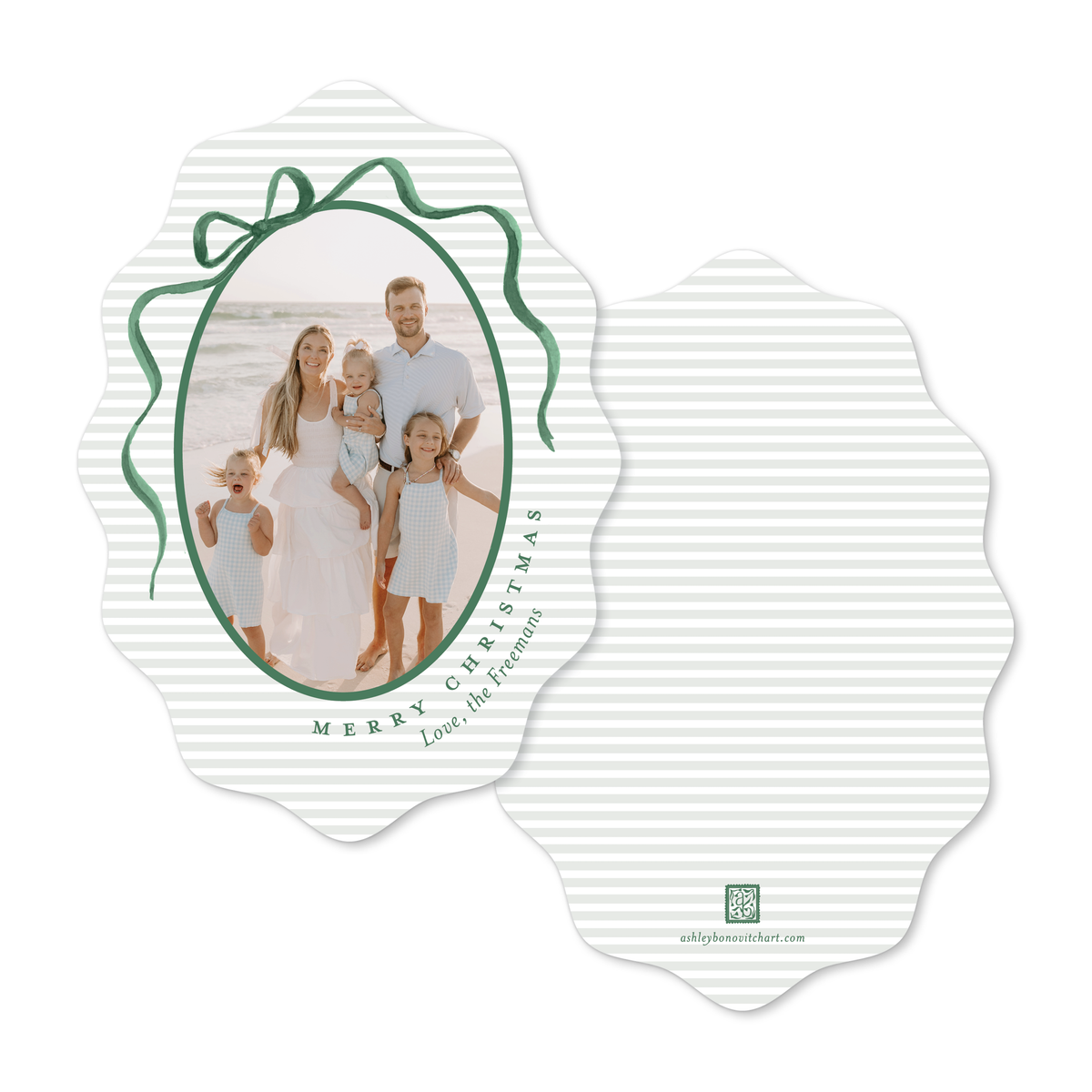 Classic Christmas Ribbons Card with Wavy Edge - 4 Colorways