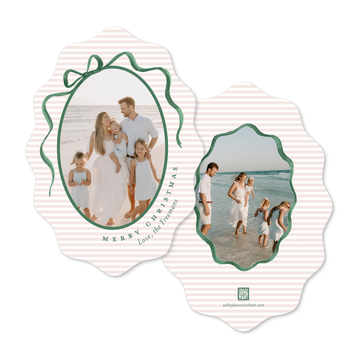 Classic Christmas Ribbons Card with Wavy Edge - 4 Colorways