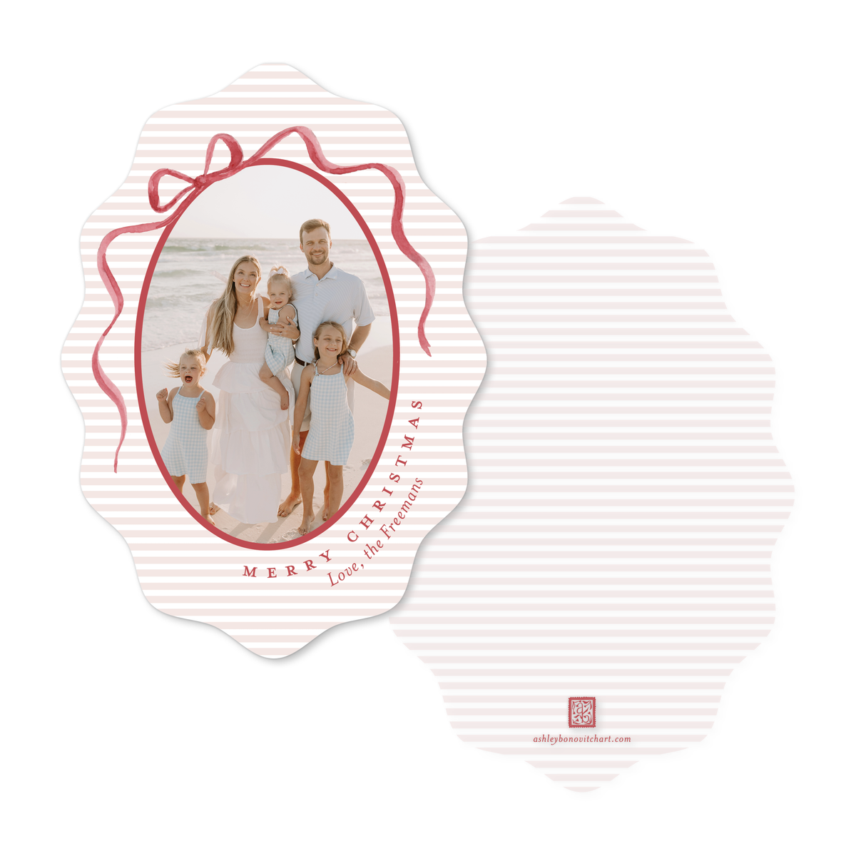 Classic Christmas Ribbons Card with Wavy Edge - 4 Colorways