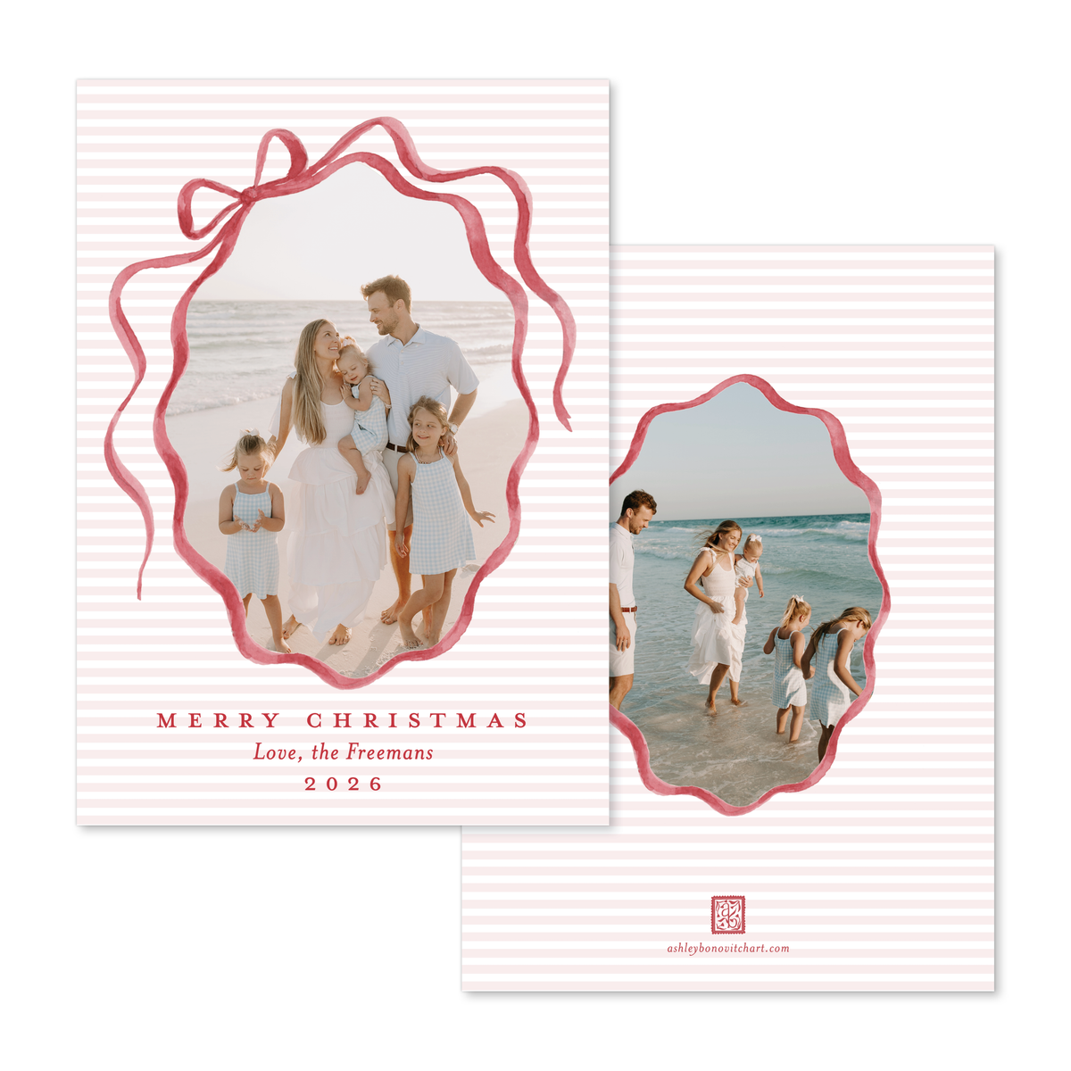 Classic Christmas Ribbons Card with Straight Edge - 4 Colorways