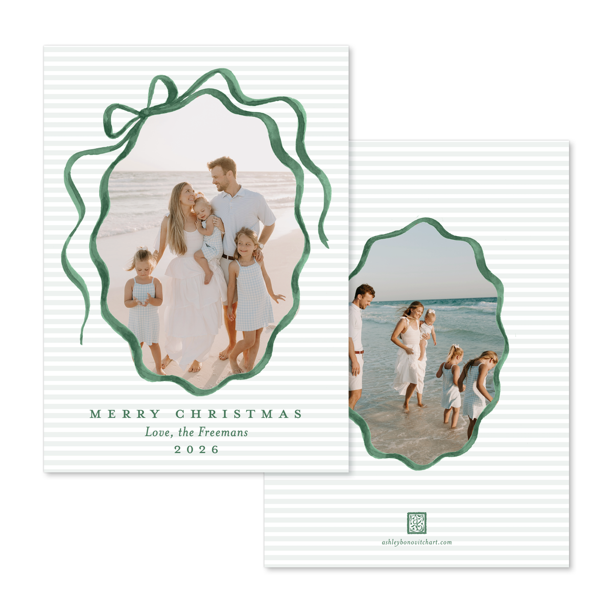 Classic Christmas Ribbons Card with Straight Edge - 4 Colorways