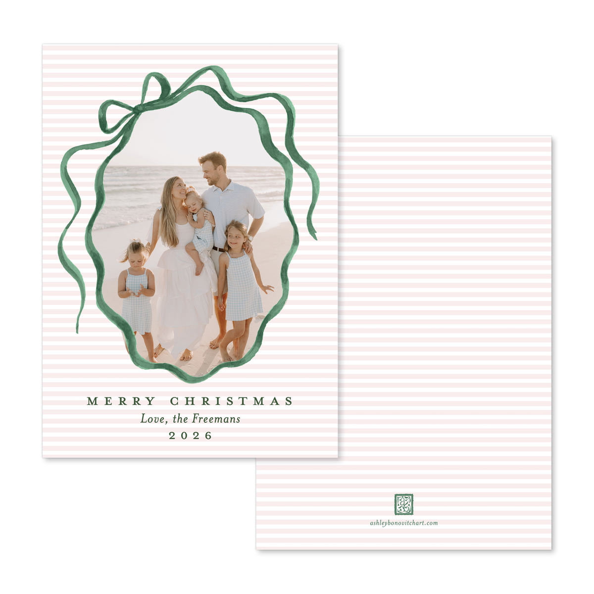 Classic Christmas Ribbons Card with Straight Edge - 4 Colorways