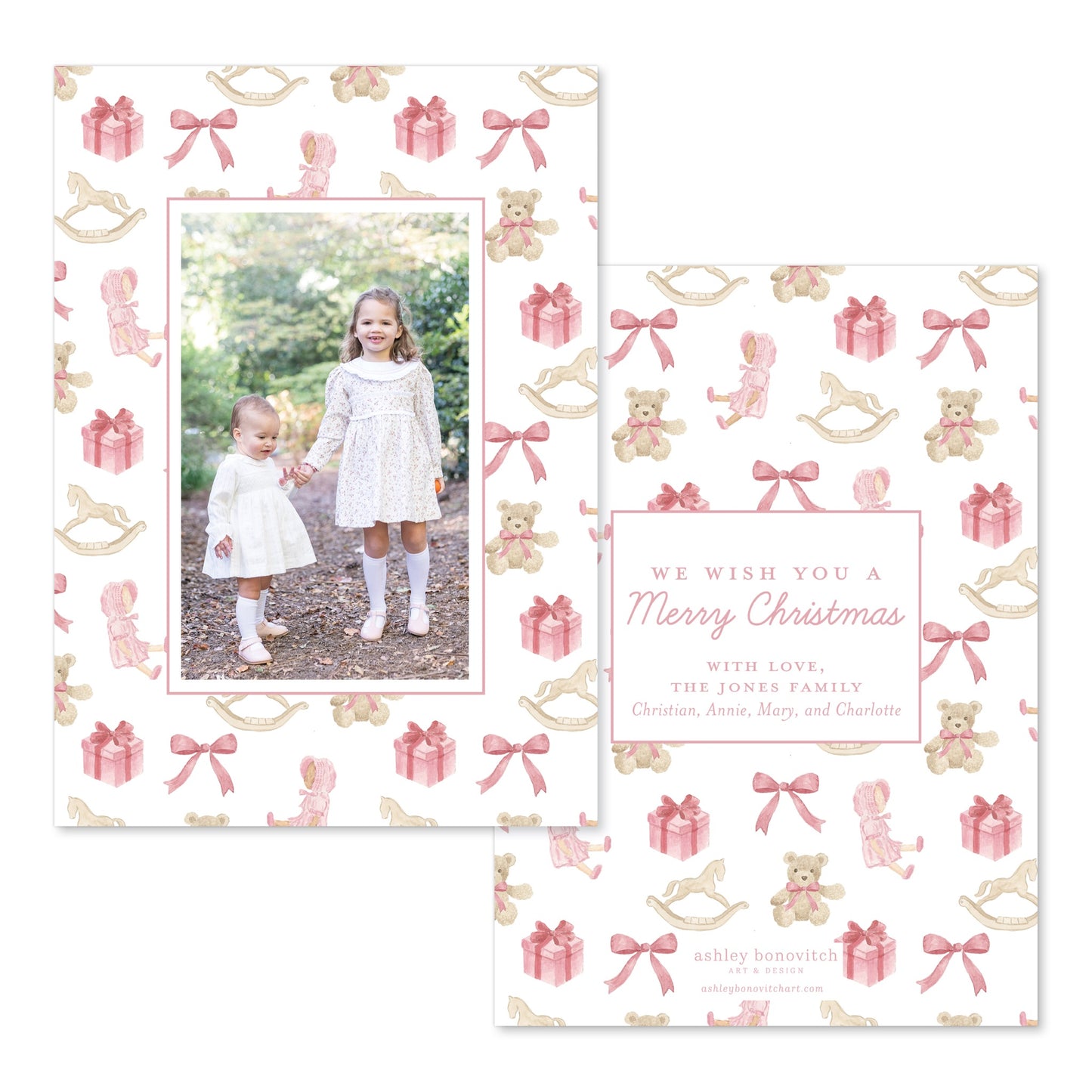Christmas Toys Christmas Card in Pink/Red