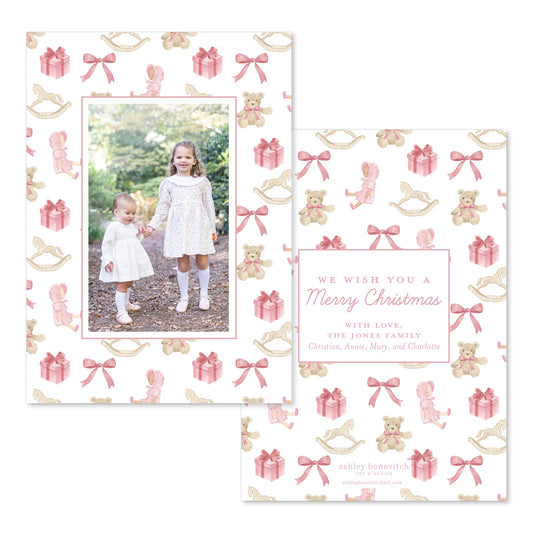 Christmas Toys Christmas Card in Pink/Red