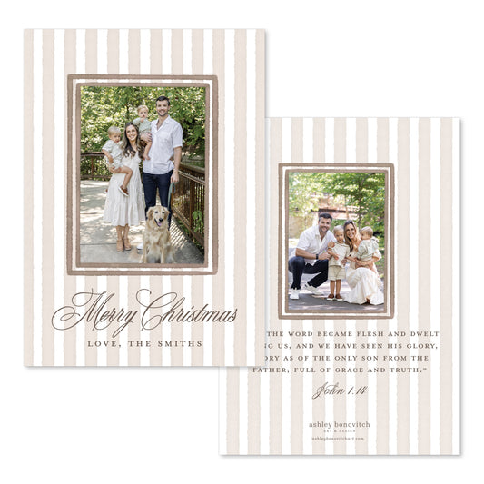 Simple Stripe Christmas Card in Chocolate