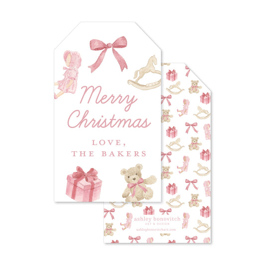 Christmas Toys Gift Tags in Pink/Red
