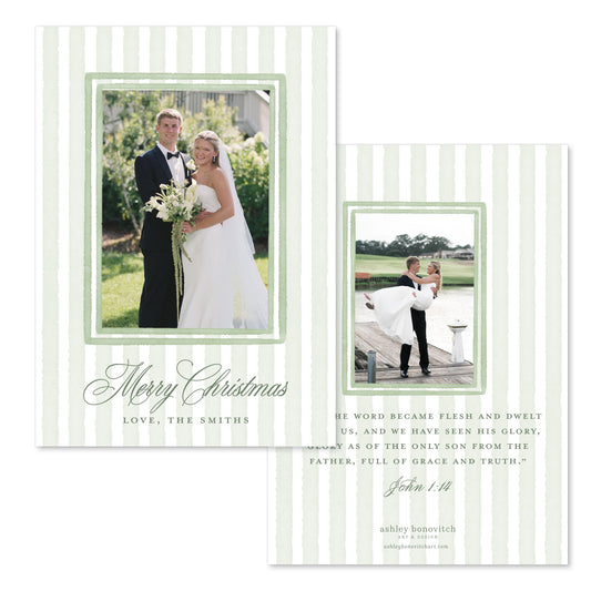 Simple Stripe Christmas Card in Sage