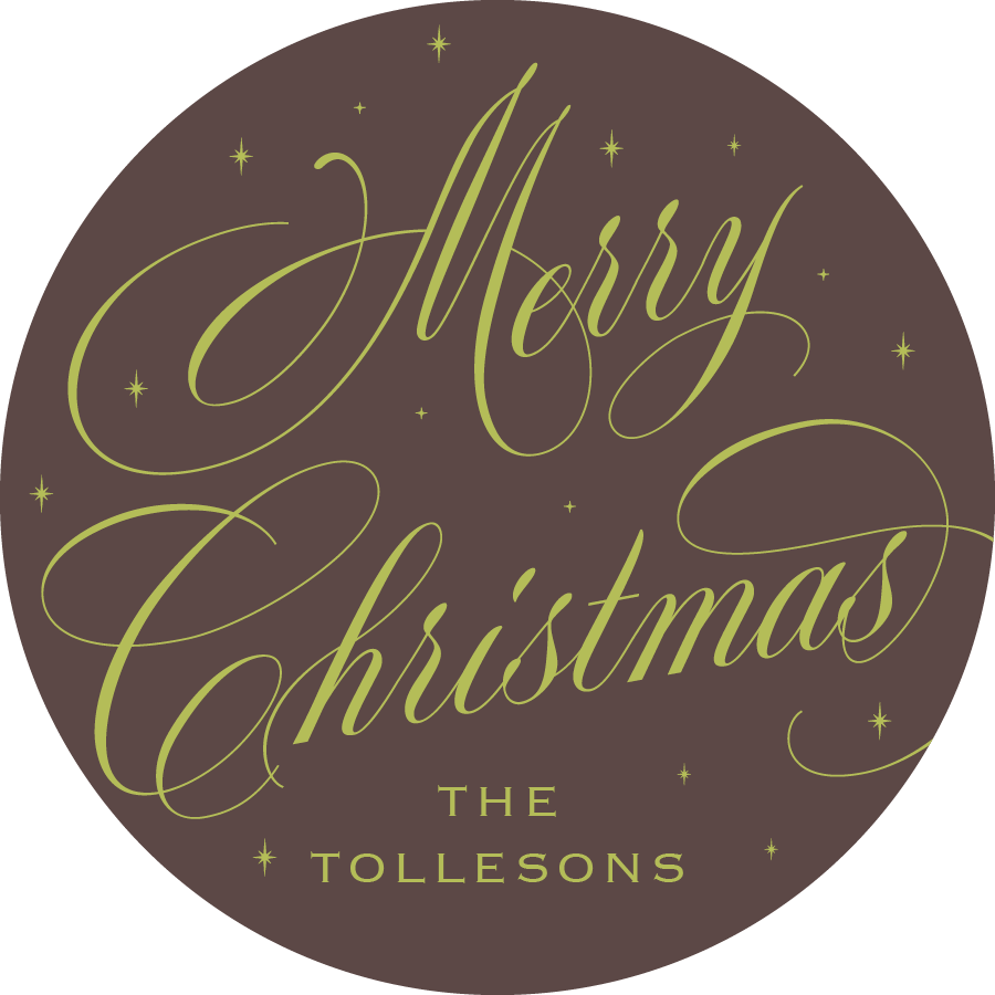 Celestial Christmas Gift Stickers in Chocolate/Chartreuse